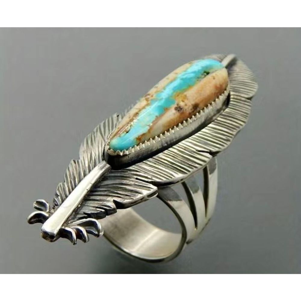 Feather Ring with Turquoise & Brown Accent